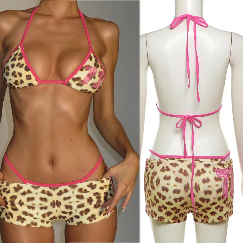 High Quality Custom Three-Piece Sexy Bikini for Women Halter Neck Swimsuit Quick Dry Hot Young Girl Print Plus Size Casual