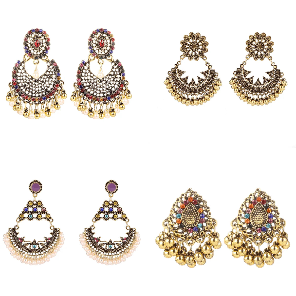 Factory Direct Sale Retro Court Style Pearl Women Indian Earrings Jhumka Charm Big Drop Bollywood Lady Earring Custom