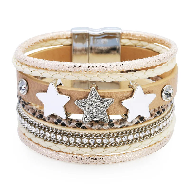 DHJ00031 Fashion Star Bracelet Women's Leather Bracelet Magnetic Buckle Bracelet Jewelry