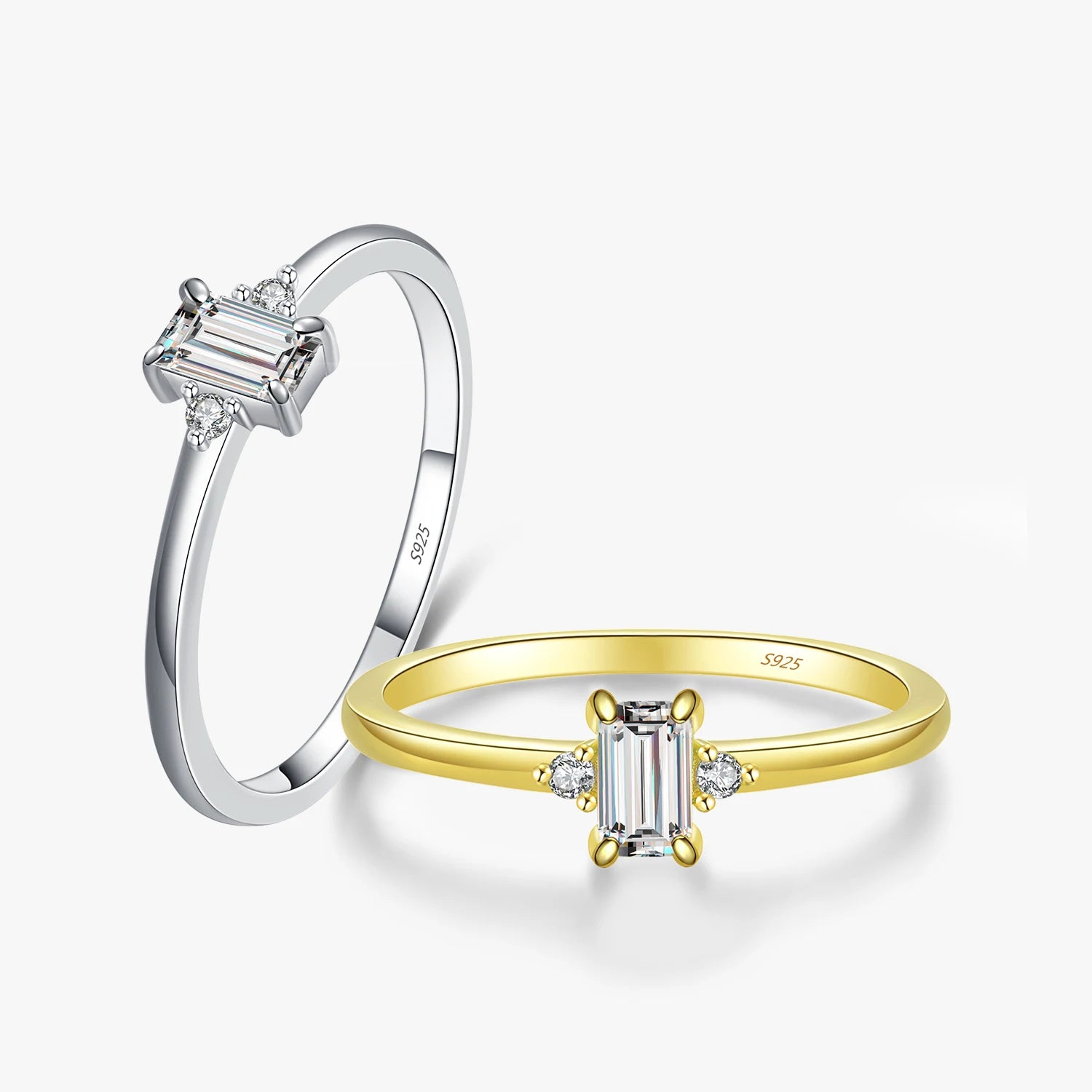 925 Sterling Silver Dazzling Rectangle Clear CZ Simple Finger Rings for Women Engagement Fine Jewelry Accessories