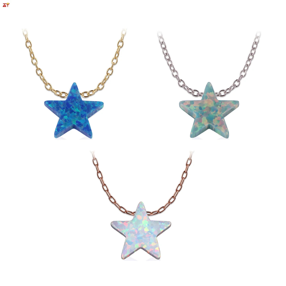 Popular Fancy Star Plated Rose Gold Chain Synthetic Top Fire Opal Diy Pendant Custom Star Charms 925 Silver Necklace