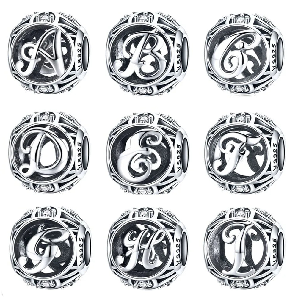 Fine Jewelry 925 Sterling Silver Bead for Bracelet Necklace Accessories 26 Initial Silver Letter Charms A-z Alphabet Charms