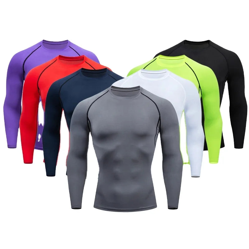 Long Sleeve Gym T-Shirt & Tights Breathable Basketball & Sports Training Compression Gear Quick Dry High Elastic T Shirts