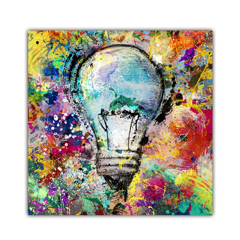 Impressionist Watercolor Portrait Light Bulb Pattern 40x40cm HD Printed Canvas Wall Art