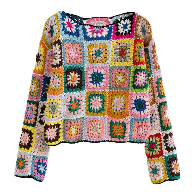 Custom OEM & ODM Crocheted Women Sweater Hollow Out Hand Crocheted Knitwear Long Sleeves Pullover Sweater Women