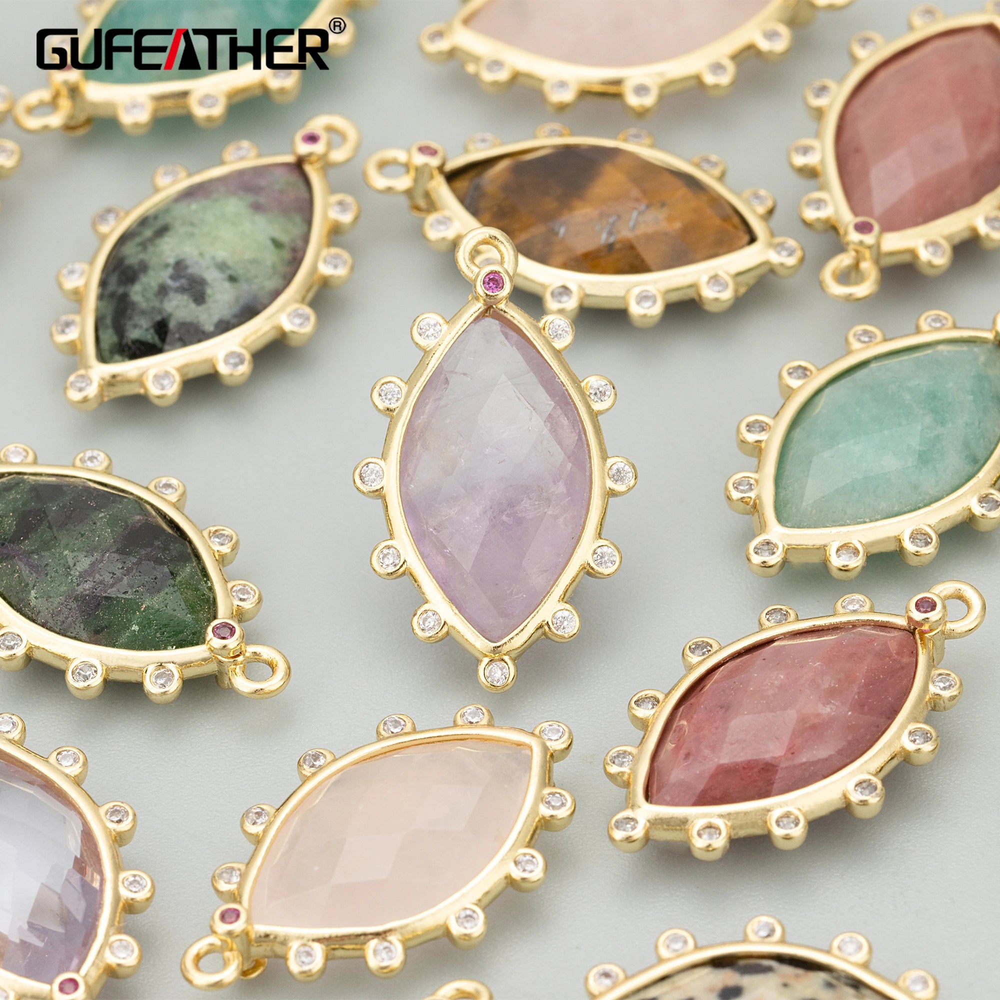 ME54 18K Gold Plated Nickel-Free Copper DIY Pendants Charms Findings Components 4pcs/lot Jewelry Accessories Natural Stone Brass