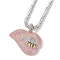 Pink Lips Gold Silver Teeth Bling Street Hip Hop Iced Out Free Chain Pendant Lips Cz Pendant