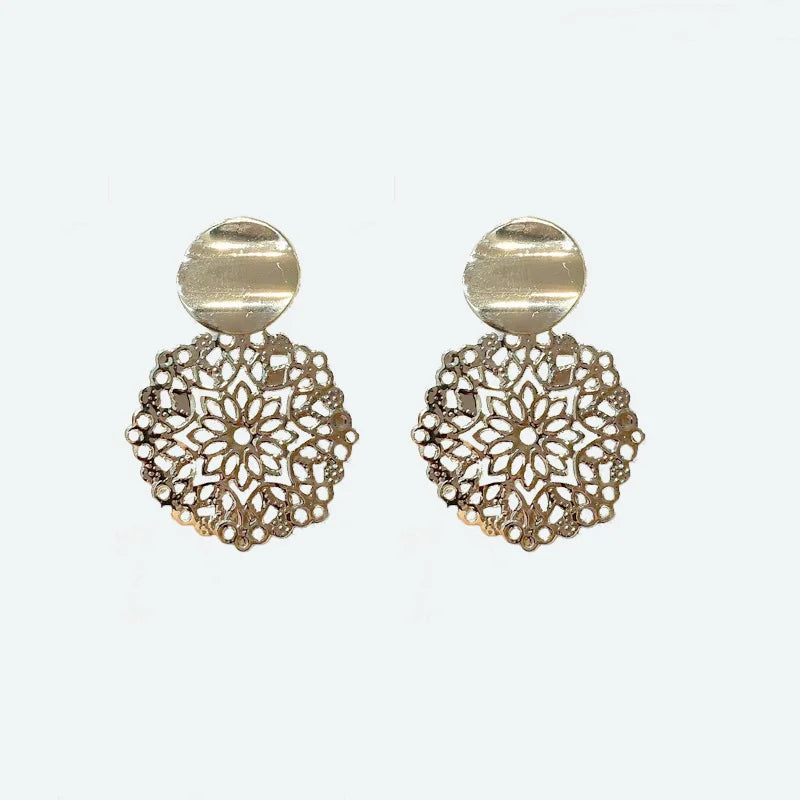 Classic Korean Niche Designer Jewelry 925 Silver Gold-plated Hollow Flowers Elegant Women Jewelry Geometric Alloy Earrings Gift