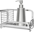 Stainless Steel Countertop Kitchen Sink Caddy Organizer Rustproof Dishcloth Rack and Liquid Soap Dispenser Set