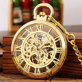 Antique Transparent Roman Skeleton Steampunk Pocket Clock Vintage Fob Mechanical Watches With Chain for Men