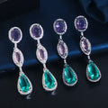 Elegant Micro Pave Cubic Zirconia 3 Color Water Drop Green Dangling Long Earring for Women Engagement Party Jewelry