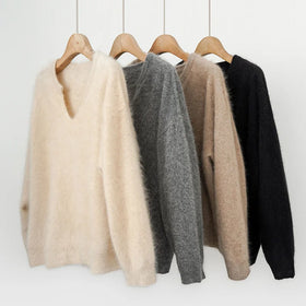 Customized Lady New Design Women Wool Sweater 100% Pure Cashmere Sweater V Neck Knitted Sweater