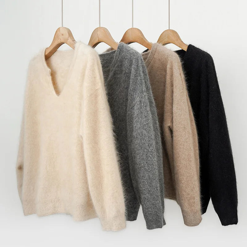 Customized Lady New Design Women Wool Sweater 100% Pure Cashmere Sweater V Neck Knitted Sweater