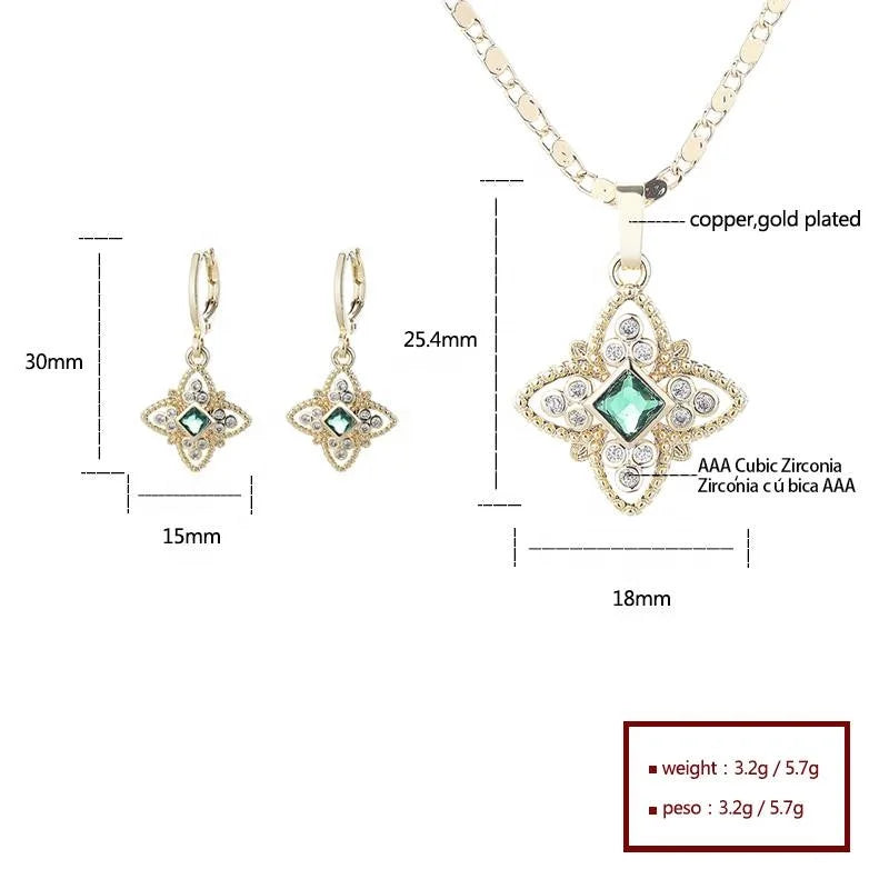 Hengdian 18K Gold Plated Refined Brass Women's 3-Piece Wedding Jewelry Set-Zircon Earrings Necklaces Anniversaries Made Alloy