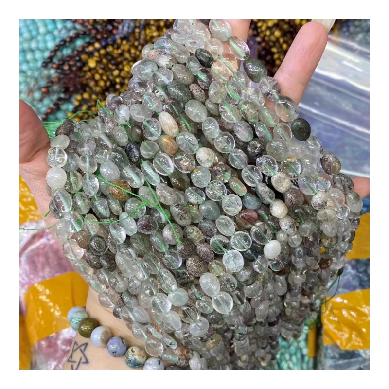 8-10mm Gravel Pebble Beads for Jewelry Making Natural Chorite Green Phantom Irregular Shape Gemstone Beads 15"