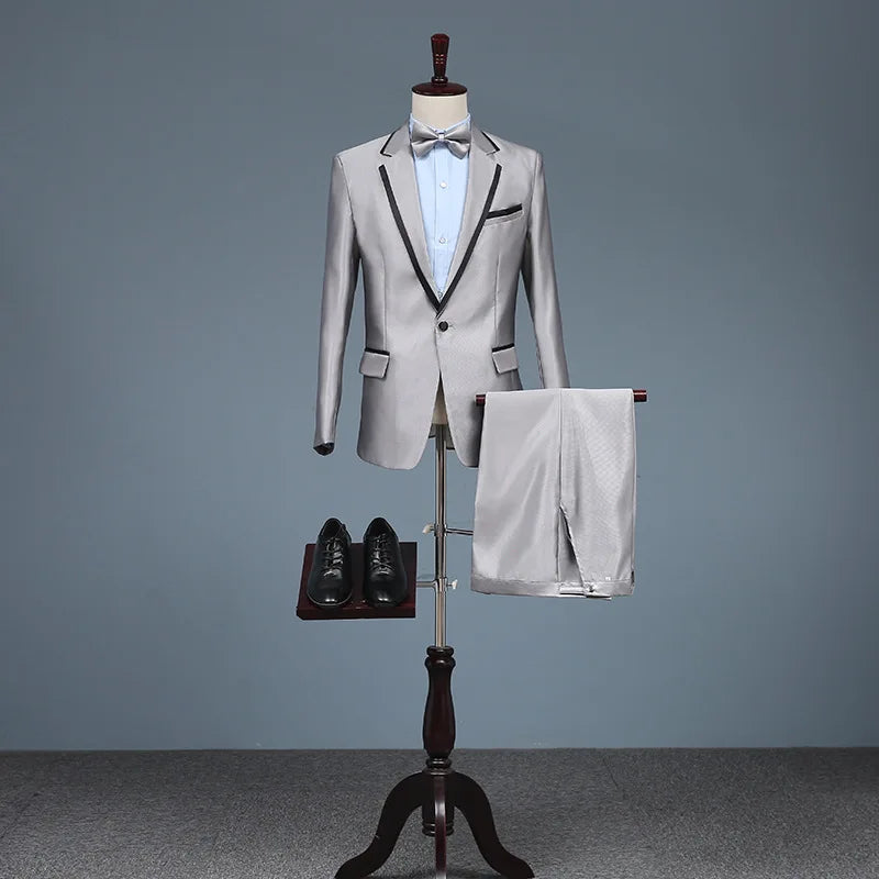 New Men's Slim Business Suits Single Breasted Anti-Wrinkle Plus Size Zipper Fly Groom Wedding Dress Banquet Best Man Emcee Host