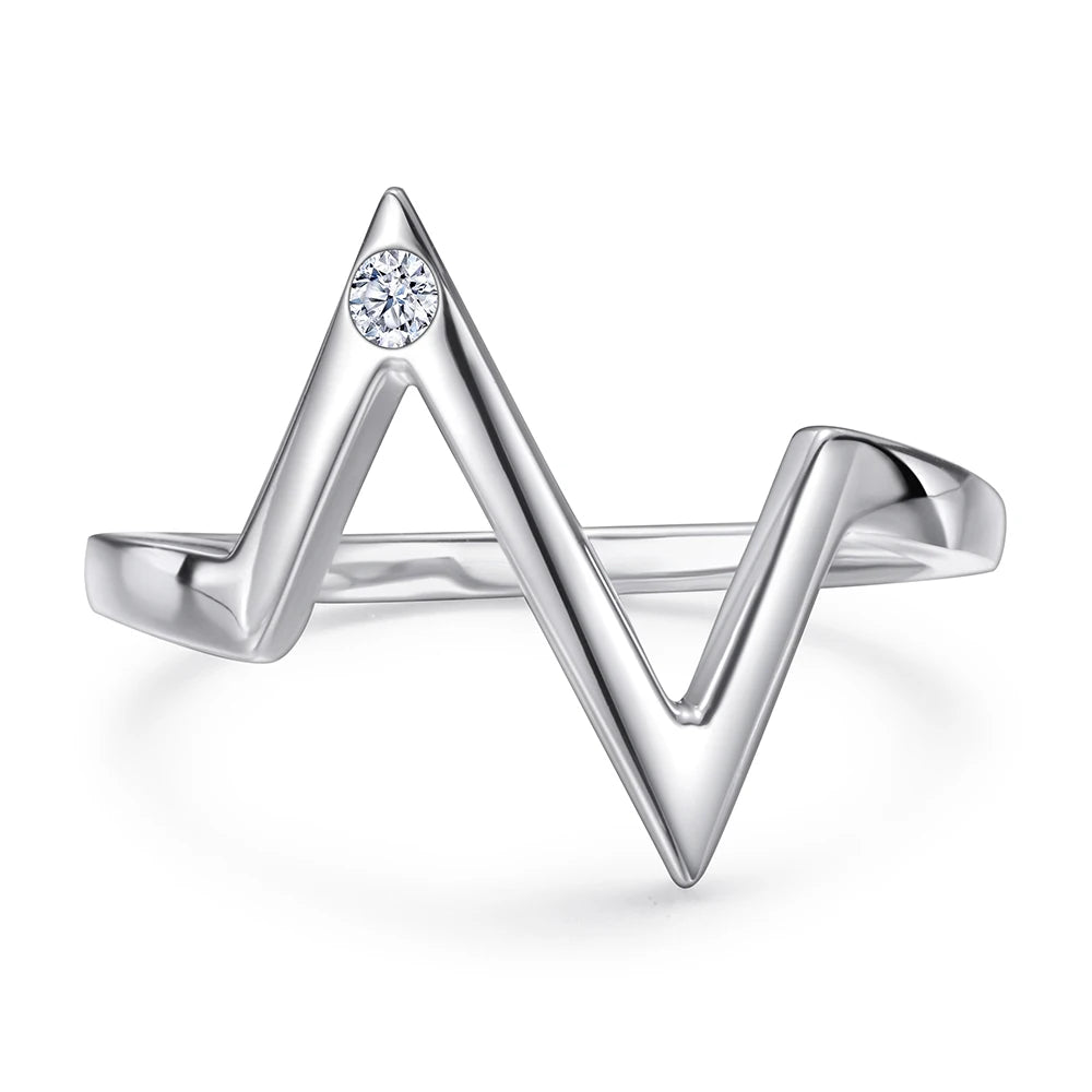 Sun Star Fine Jewelry Rings Minimalist Hypoallergenic 925 Sterling Silver Zircon Geometric V Shape Ring for Women Daily Wear