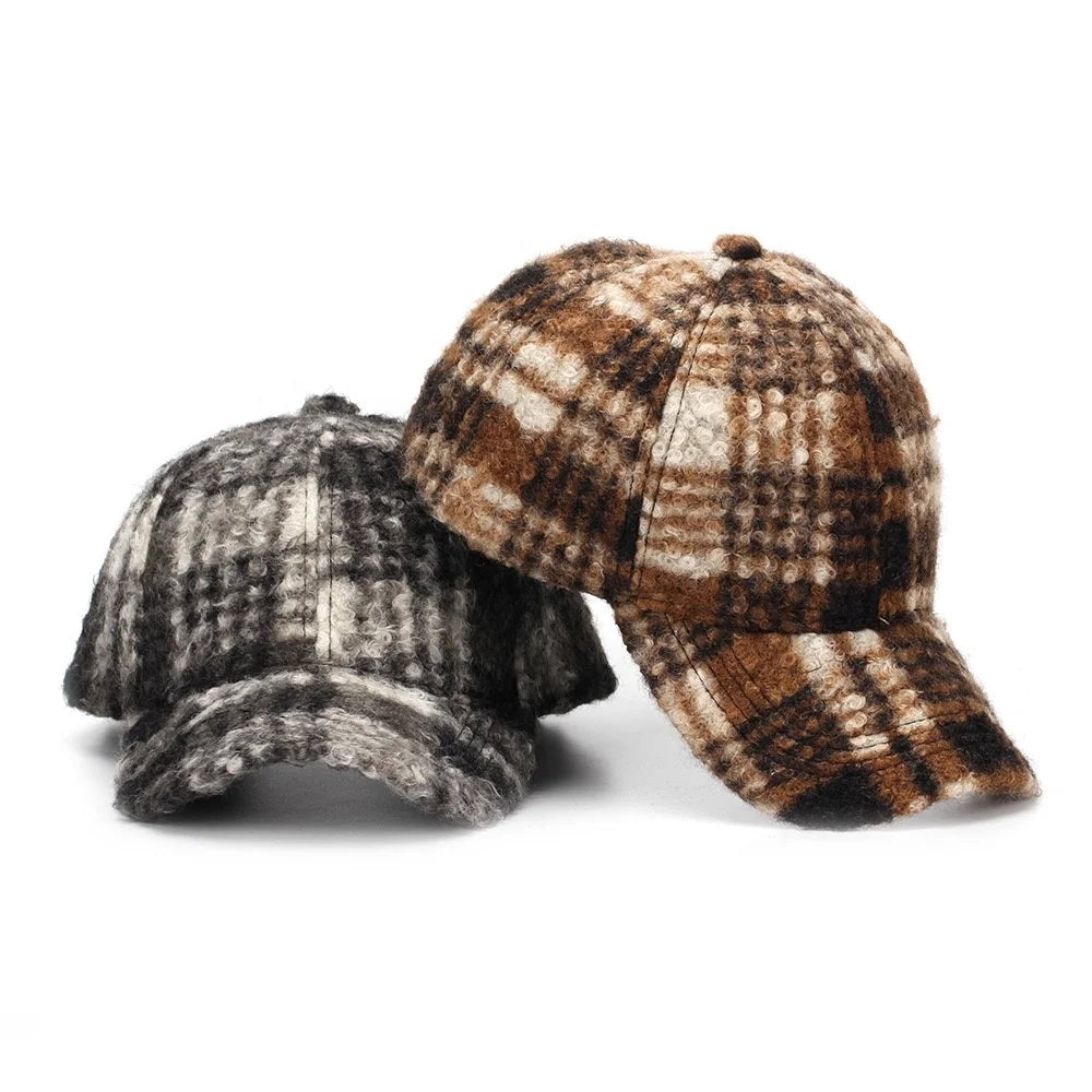 Wholesale CUSTOM 4 U Custom British Checkered Plaid Baseball Cap Winter Beanie Hat Soft Sherpa Fleece Unisex Breathable