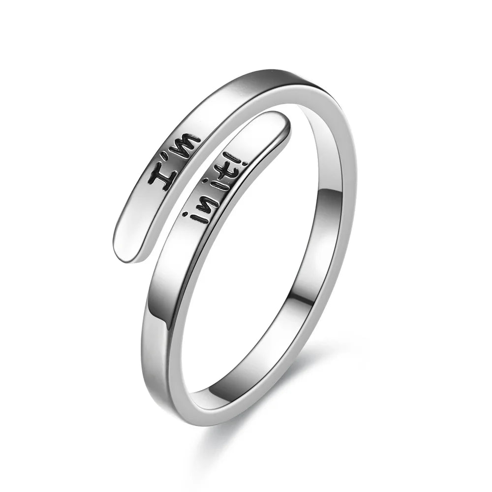 Fashion Ring Jewelry Inspiration Jewelry Gift for Women "I Am in It" Classic Engraved Rings Spiral Wrap Twist Adjustable Ring