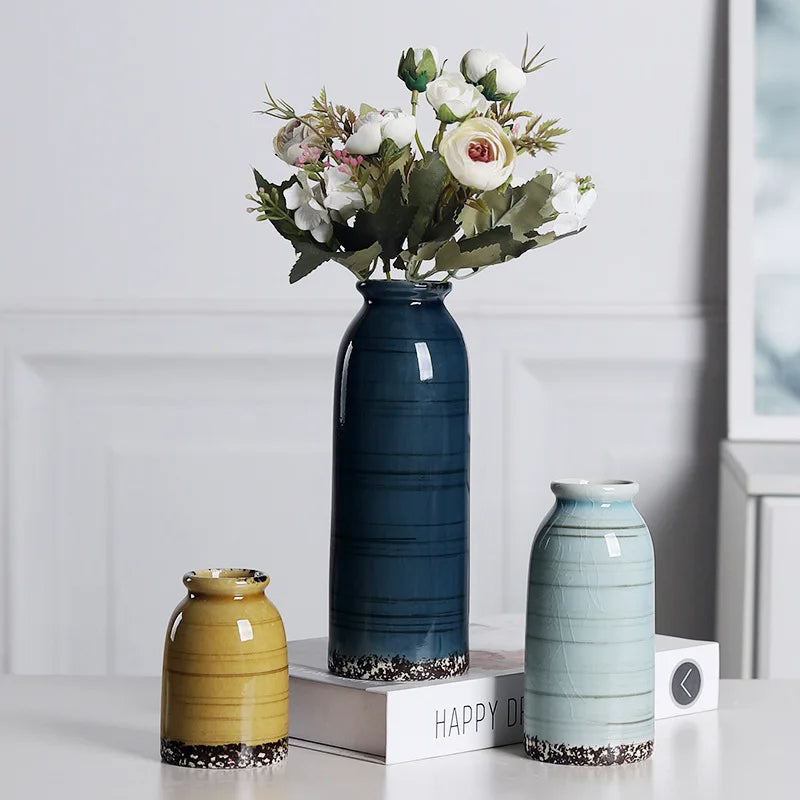 Handcrafted Glazed Ceramic Vase Rustic Modern Tabletop Decor for Flowers Ideal for Living Room & Office
