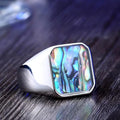 Custom Stainless Steel Natural Shell Signet Ring Silver Gold Square Abalone Shell Ring for Men Women
