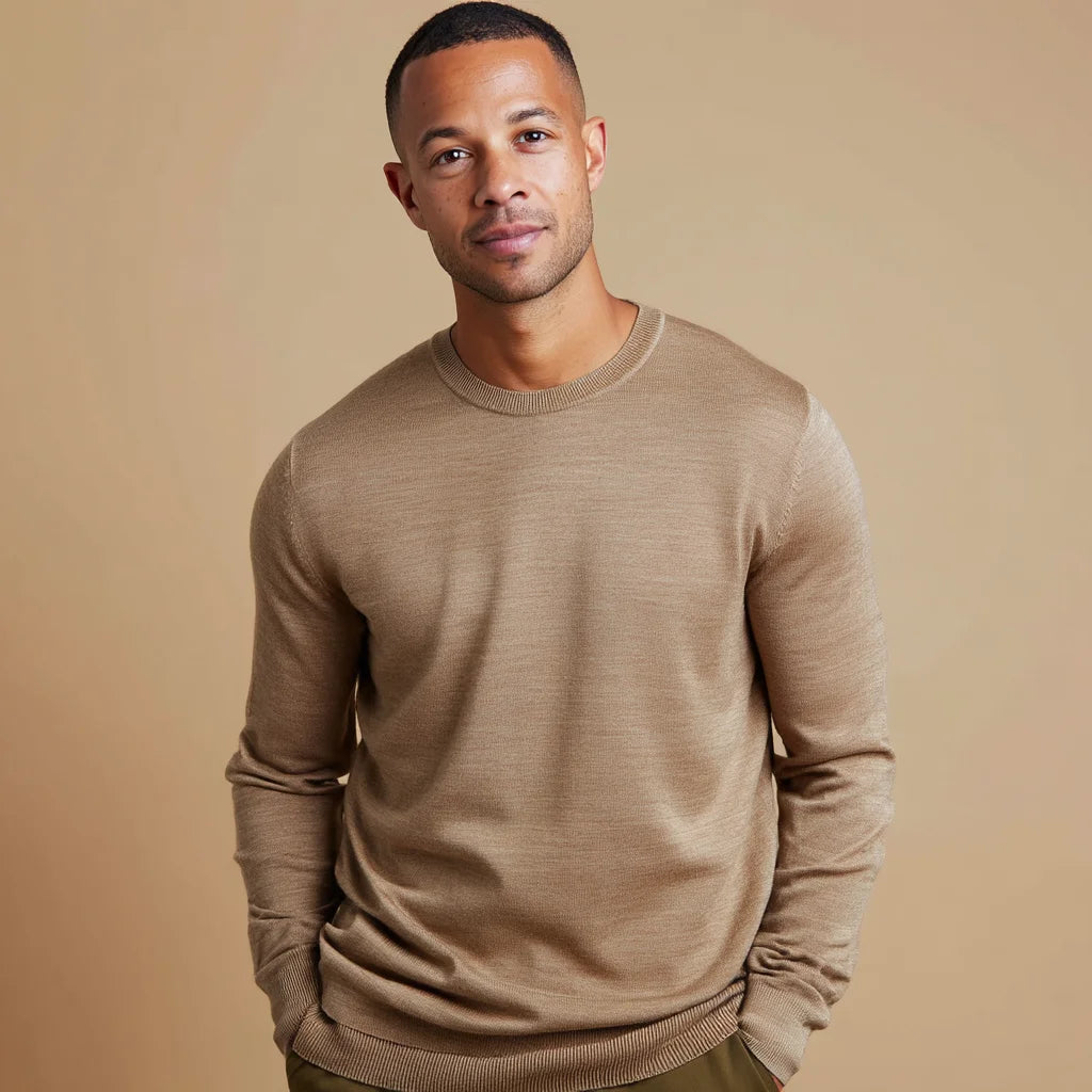 Men's Classic Merino Wool Crewneck Pullover Soft Lightweight Knit for Casual Formal Wear Winter Season Breathable Warm