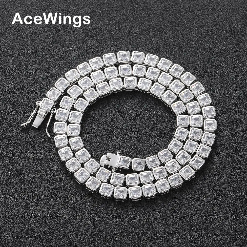 BC219 4*4MM Brass Hip Hop Jewelry Men's CZ Chain Tennis Necklace Party Gift