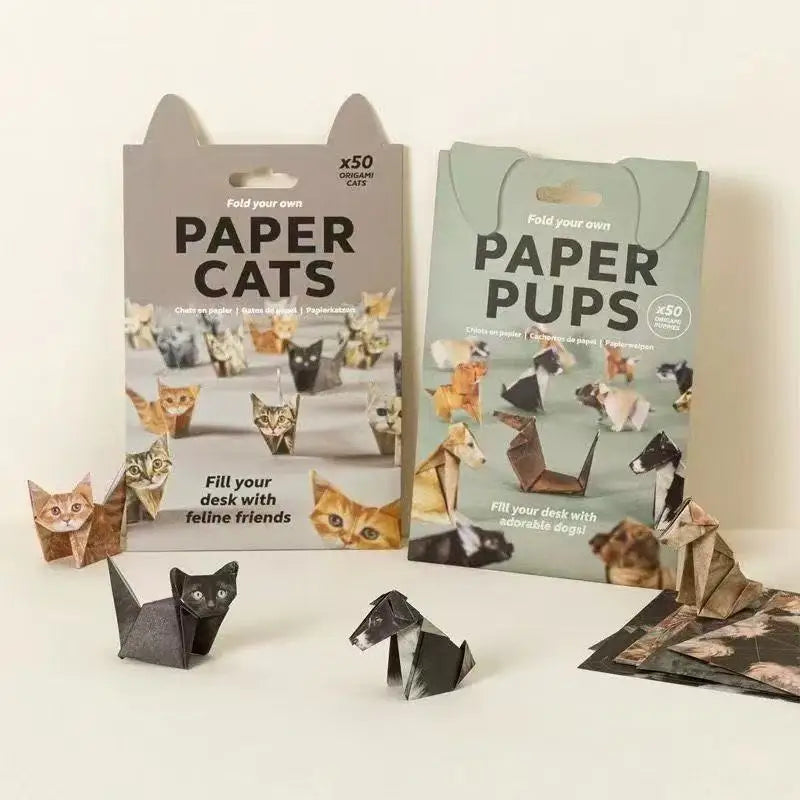 New DIY Paper Cats & Dogs Origami Folding Animal Craft Kit with Boxed Packaging-50pcs