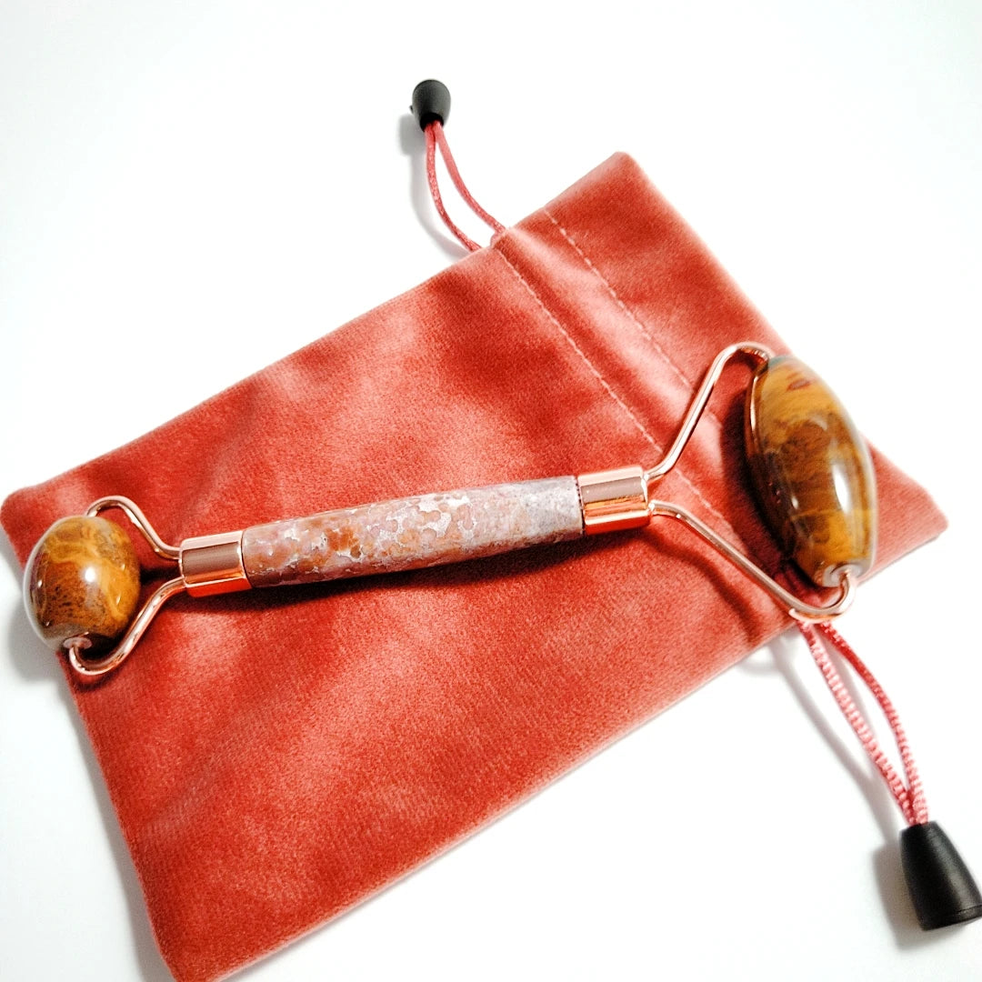 DIY Home use Roselyn Boutique Anti Aging Real Ocean agate Jade Roller Gua Sha Skin Care Roller Tool Set