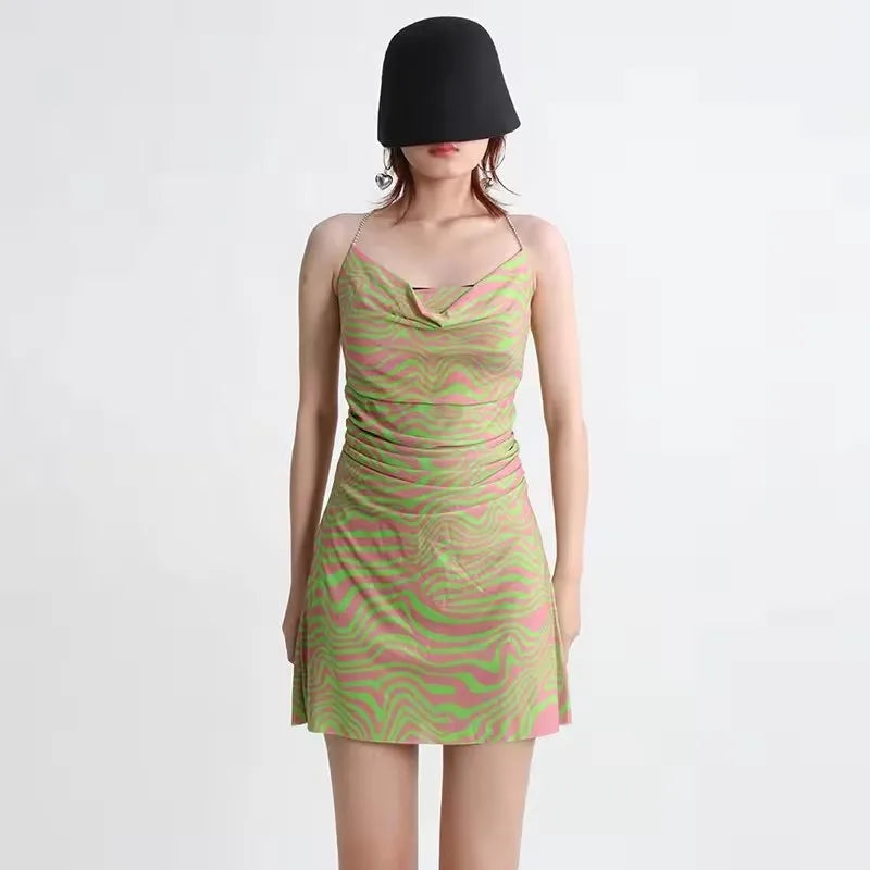 TWOTWINSTYLE Summer French Style Minimalist Elegant Design Breathable Waist Cinching Mini Dress