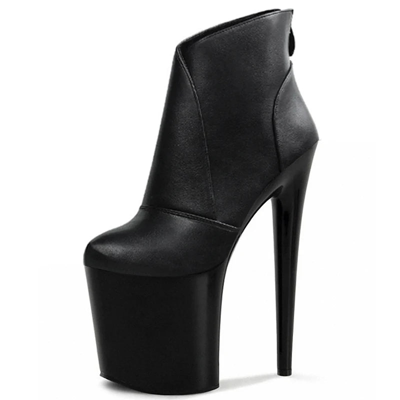 20 cm Thick Heel Black Japan and South Korea Versatile Thin Heel Round Head 8 Inch High Heels Fashion Short Boots Large High Hee