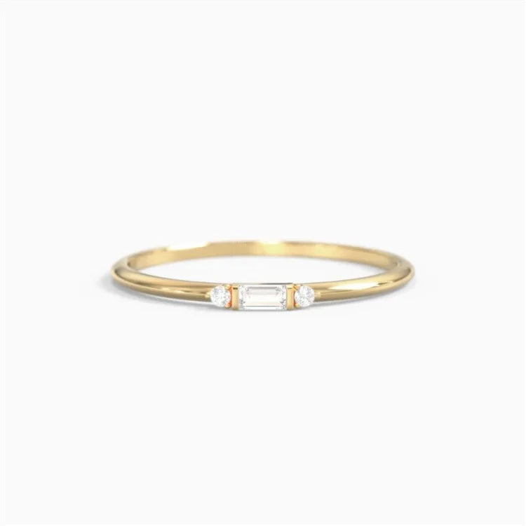 Dainty 18k Gold Plated 925 Sterling Silver baguette Moissanite Stackable Ring for Women
