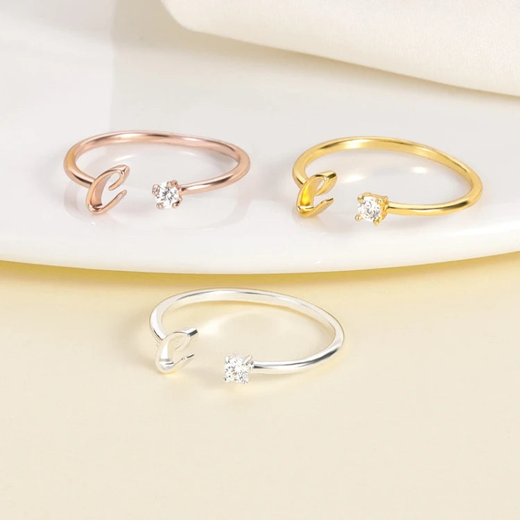 G265 Personalized 18K Gold Plated Zircon Letter Alphabet A-Z 26 Initial Ring