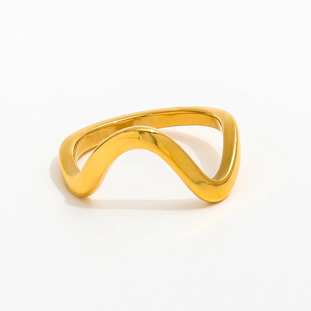 Joolim Jewelry Wholesale 18K Gold Plated Waved Curve Stainless Steel Dainty Ring for Women Trendy Style for Parties