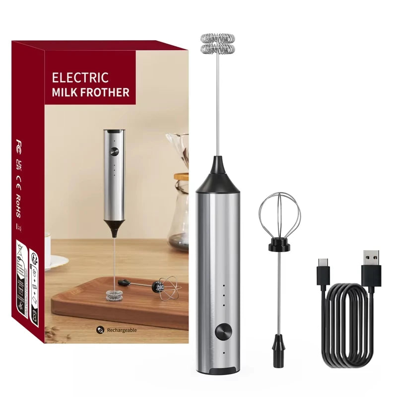 Kitchen Gadgets 2 in 1 Stainless Steel Rechargeable Mixer Electric Egg Beater Milk Frother for Hot Chocolate