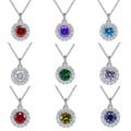 New Arrive Pendant Birthstone Crystal Zirconia Round Cut Rhodium Plated Necklace 925 Silver