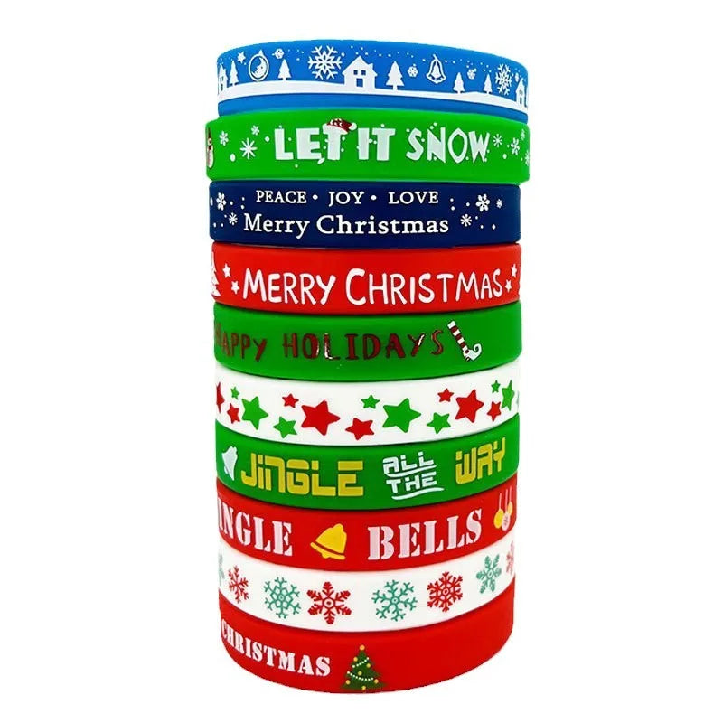 Custom Logo Creative Christmas Silicone Wristband Printed Cartoon Pattern Rubber Bracelet for Holiday Party and Team Activity