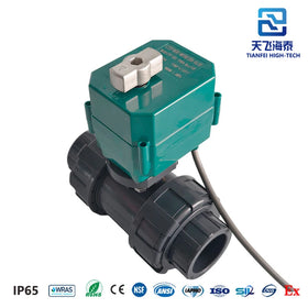 Tianfei DN15 1/2 Inch Threaded Connection and 20mm 21.3mm Flat Port True Union 2 Way Two Ports UPVC Motorized Ball Valve