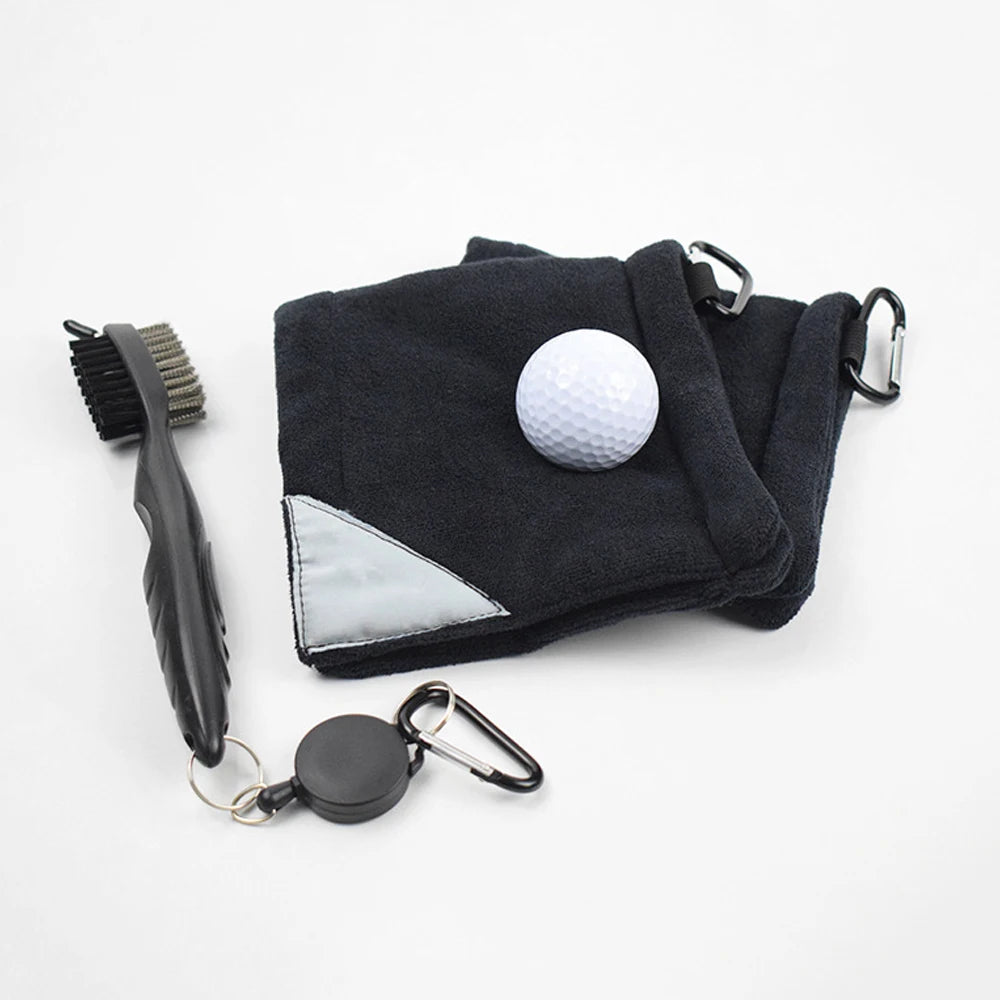 Eco Friendly Custom Logo Amphibian Wet Dry Microfiber Terry Square Golf Towel with Brush Knitted Quick-Dry