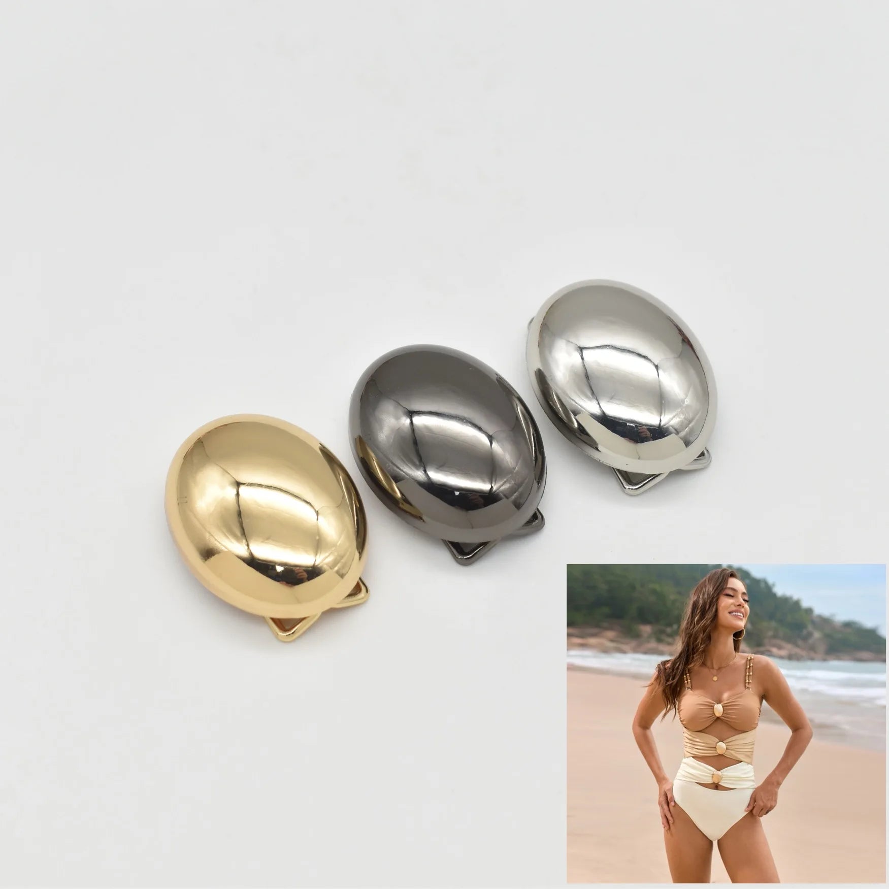 Custom Chlorine Resistant Solid Metal Alloy Oval Gold Buckle Bikini Connector for Swimwear Accessories