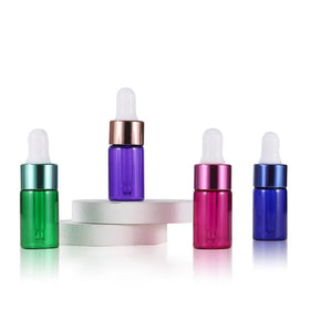 Stock 3ml Empty Glass Dropper Bottle Blue Purple Green Red Serum Bottles for Essential Oil for Skin Care Cream Face Cream