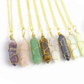 Natural Crystal Tiger Eye Agate Jade Howlite Turquoise Pink Quartz Blue Lapis Stone Bullet Pendant Necklace Gold Plated Jewelry
