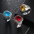 Punk Hip Hop Yellow Blue Red Square Stone Ring Male Fashion Retro Silver Color Signet Ring for Men Jewelry Anillos Accessories