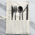 18/8 Food Grade Stainless Steel Mirror Polish Black Portable Cutlery Set Eco-Friendly Canvas Bag Travel Camping Giveaways