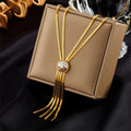 New Double Layer Non Tarnish 18k Pvd Gold Stainless Steel Round Pearl Long Tassel Necklace Women Jewelry