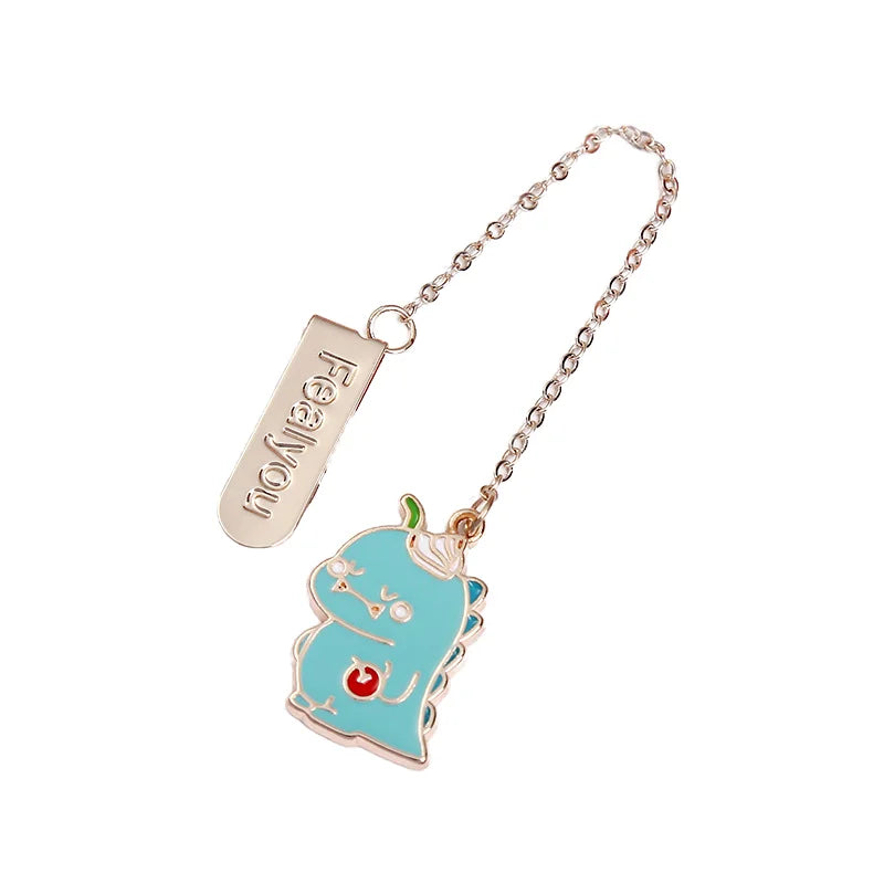 Cute Cartoon Dinosaur Metal Pendant Bookmark 4 Styles Handbooks Decorative Clips