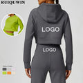 RUIQUWIN Wholesale Women Leisure Long Sleeves Crop Hoodies Suits High Waist Soft Athletic Suit Custom Sport Hoodies Tracksuit