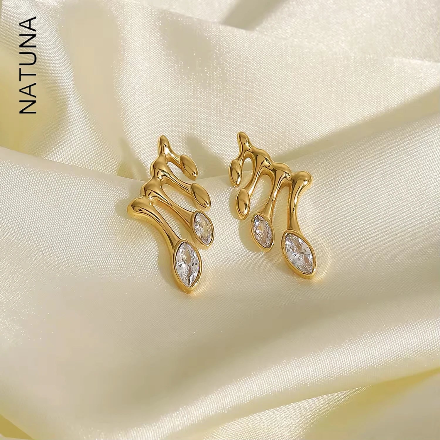 Jewelry No Tarnish Free 18K Plated Gold Stainless Steel Music Note Earrings Fashion Zircon Earring