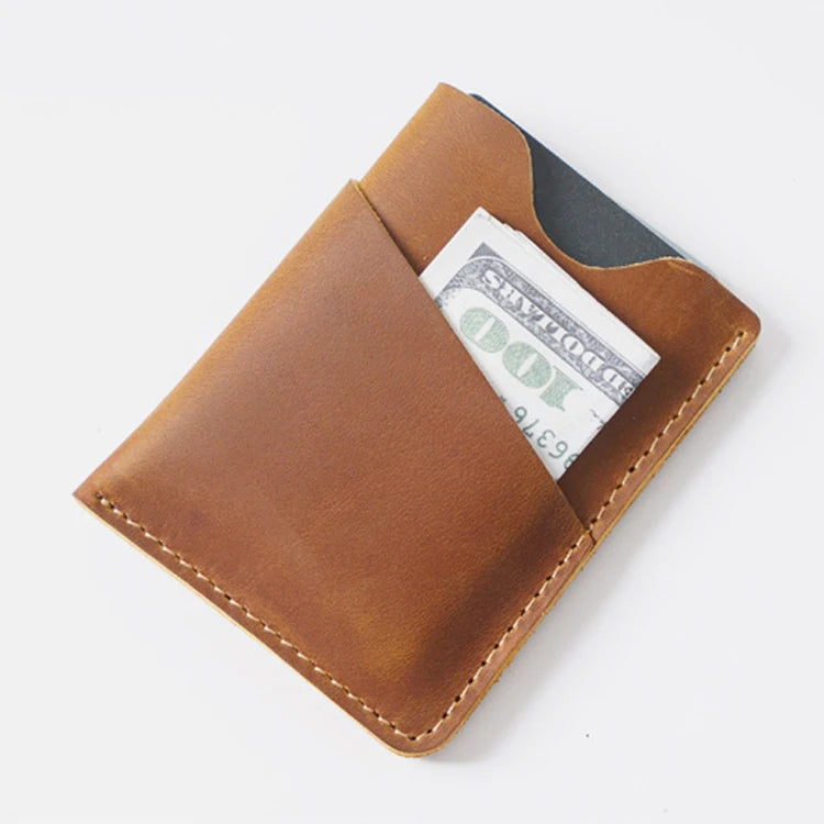 Custom Crazy Horse Leather Credit Card Holder Wallet Minimalist Cowhide Business Card Holder for Men