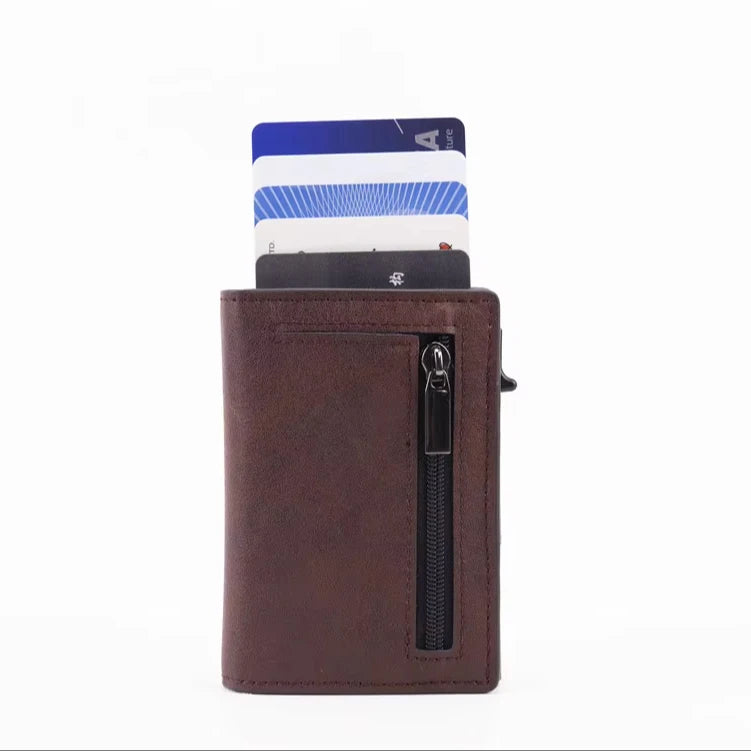 Private Label PU Leather Aluminum Alloy Zipper Wallet Men -up RFID Blocking Card Holder Business Card Use Bank Cards Cash